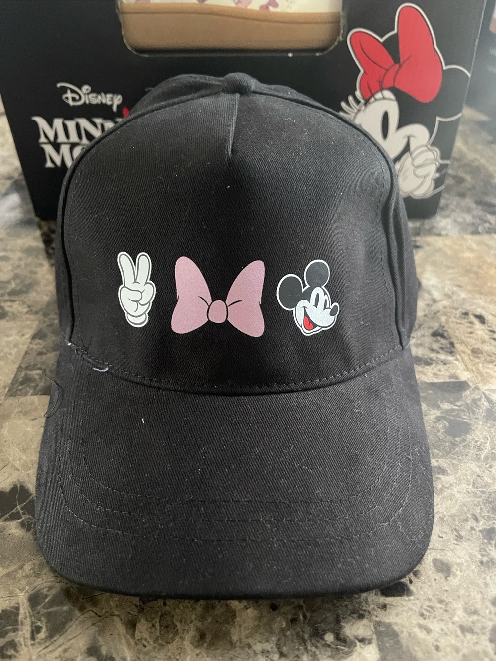 Disney Black Baseball Cap with Pink Bow & Character Icons